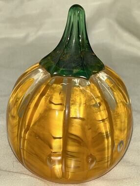 Vintage Joe Rice Art Glass Paperweight Pumpkin Orange 3 In 2000